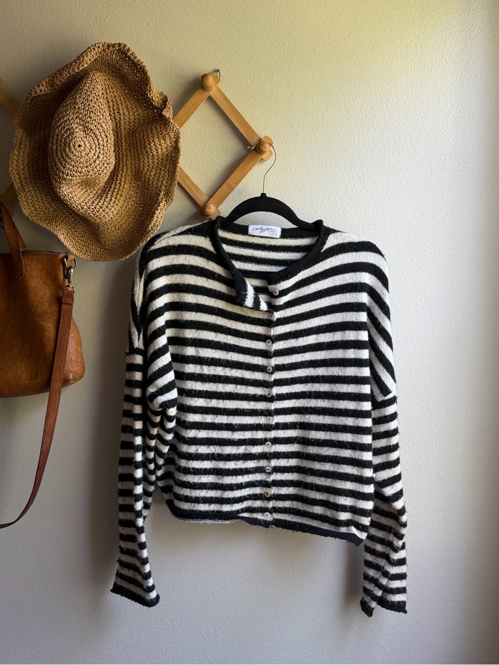 CJLA Ellie Striped Black & White Button-Front Sweater